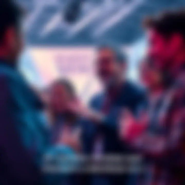 A group of people talking about recent sales from AT, showing excitement and curiosity