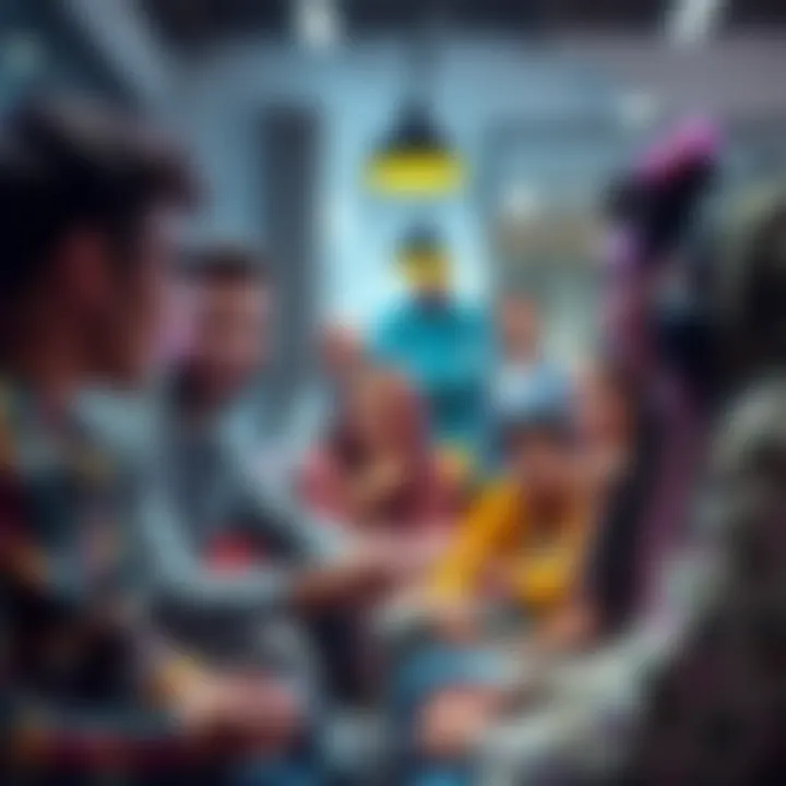 A group of diverse people sharing their experiences in a casual setting, engaging in conversation and building connections.
