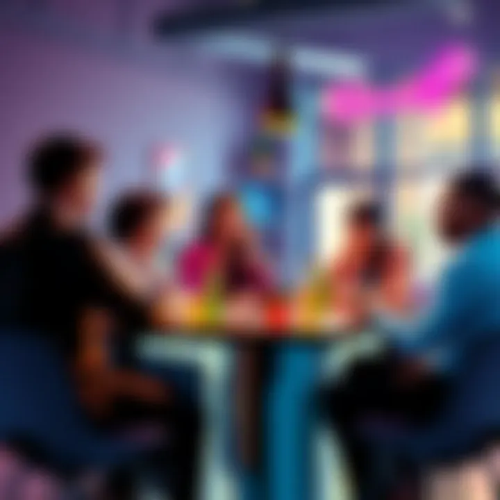 A group of people sitting around a table, engaging in lively conversation about current events