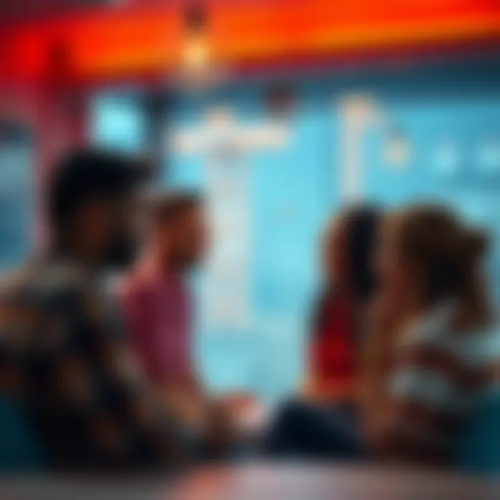 People discussing ideas A group of diverse people sharing their thoughts in a casual setting.