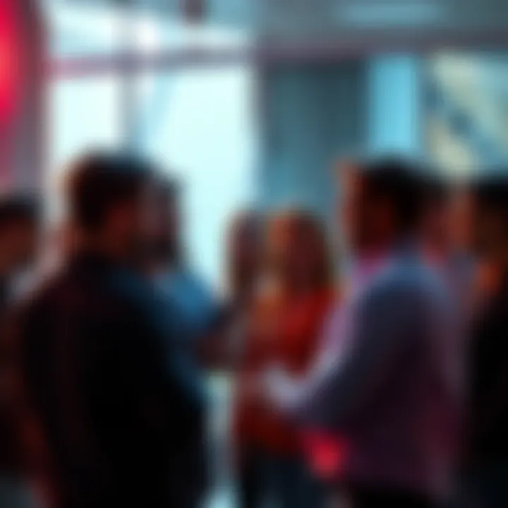 A group of people engaged in a lively discussion about a new concept, showing various opinions and reactions.