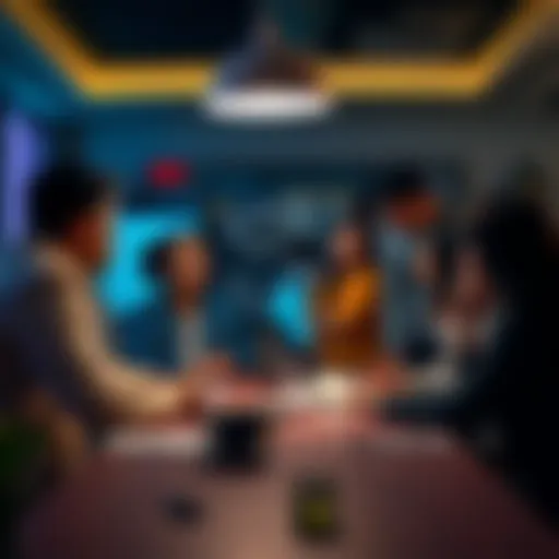 People discussing unusual events A group of people gathered around a table, engaged in deep conversation about strange happenings, with concerned expressions.