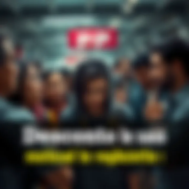 Group of people looking upset and discussing the recent discounts from PP in a public space