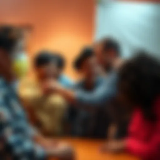 A group of people engaging in an act of kindness, showcasing support and goodwill