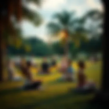 Group of people practicing meditation in a serene park setting to find calm amidst challenges