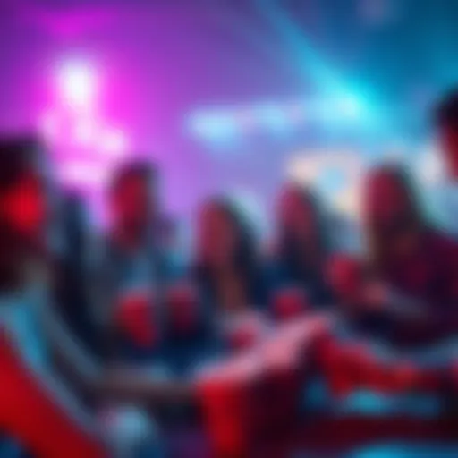 A group of friends laughing and playing flip cup at a vibrant party