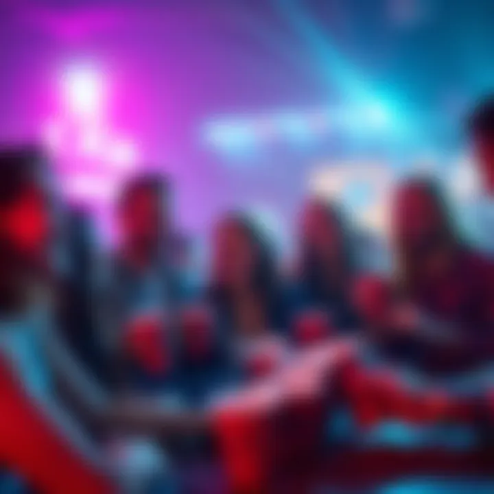 A group of friends laughing and playing flip cup at a vibrant party