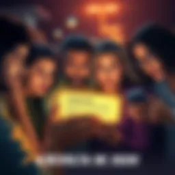 People reacting to a mysterious post Group of people discussing a puzzling message on their phones, showing expressions of confusion and concern.