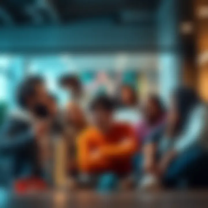 A group of diverse people sharing their thoughts and emotions in a modern setting