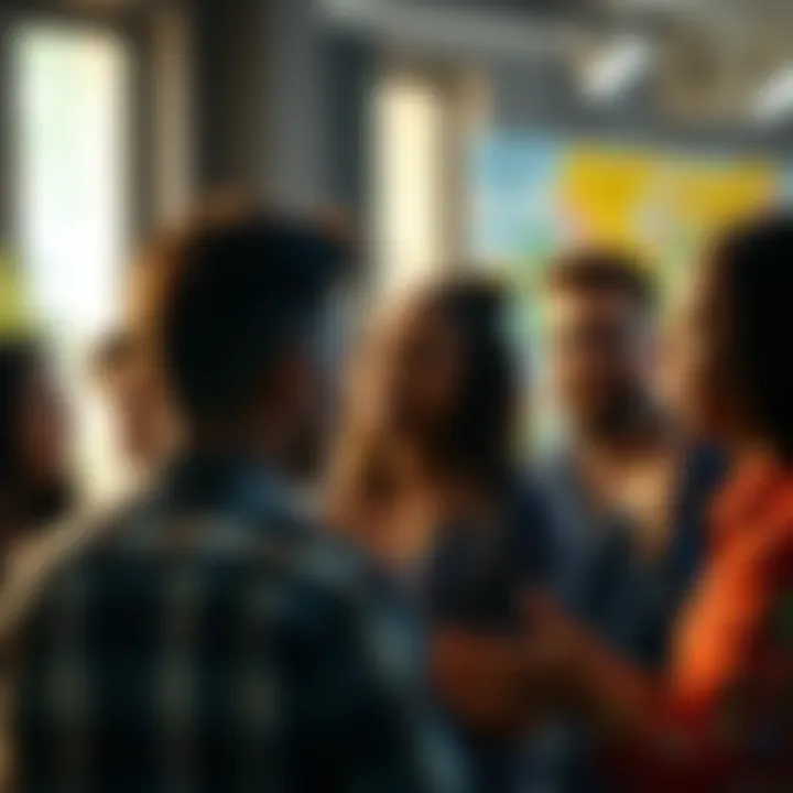 A group of diverse individuals engaging in a discussion, expressing different viewpoints.