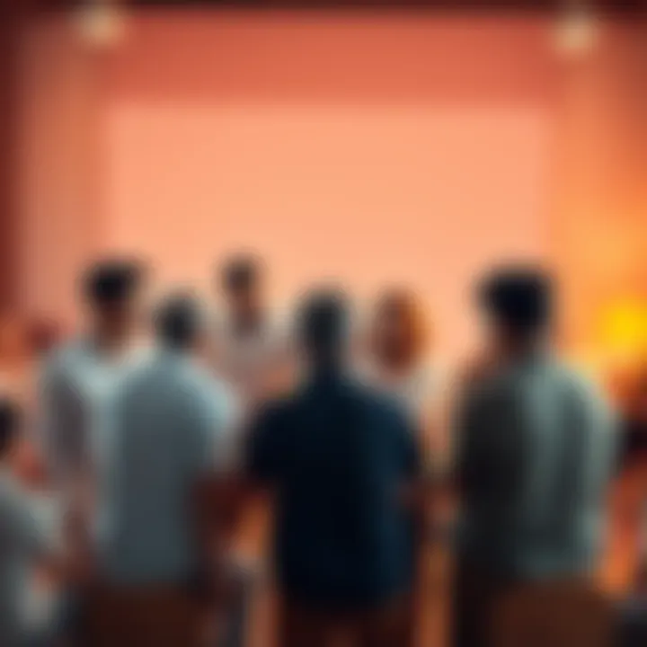 A diverse group of people sitting in a circle, sharing their thoughts and feelings openly in a warm, inviting setting.