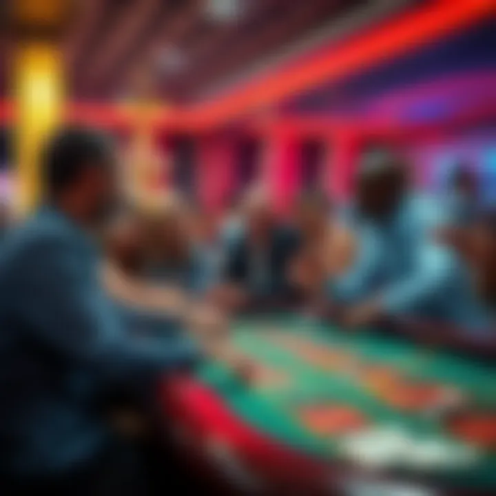 A group of people excitedly placing bets at a casino table, showcasing the thrill of gambling.