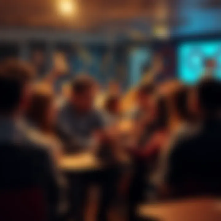 A group of people happily discussing their experiences after opening accounts with Stake.