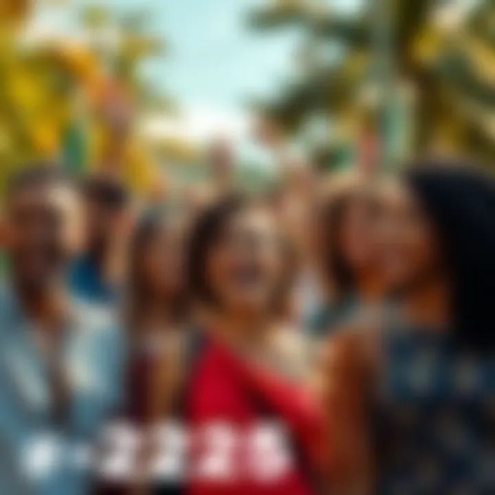 A diverse group of people smiling and celebrating in a bright, sunny setting in Brazil, symbolizing hope and positivity.