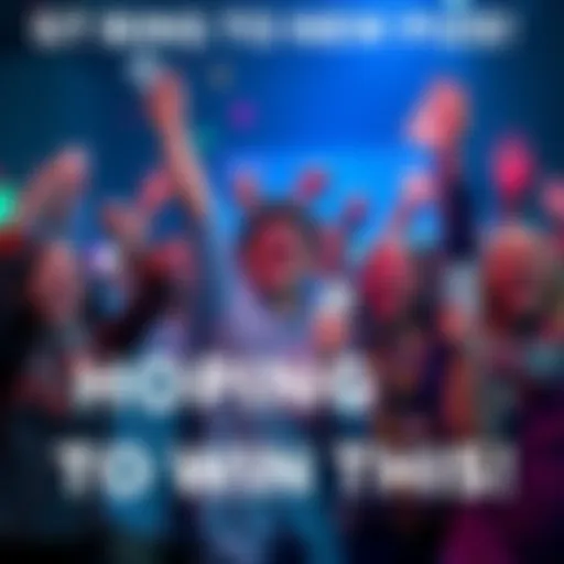 A group of excited people cheering and holding lottery tickets, celebrating their chance to win big prizes.