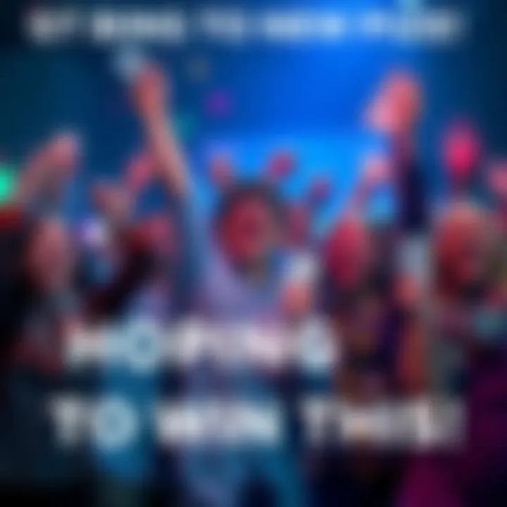 A group of excited people cheering and holding lottery tickets, celebrating their chance to win big prizes.