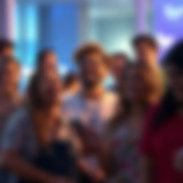 A diverse group of people laughing and using the term 'Yurrrrr' in conversations, showcasing social connection.