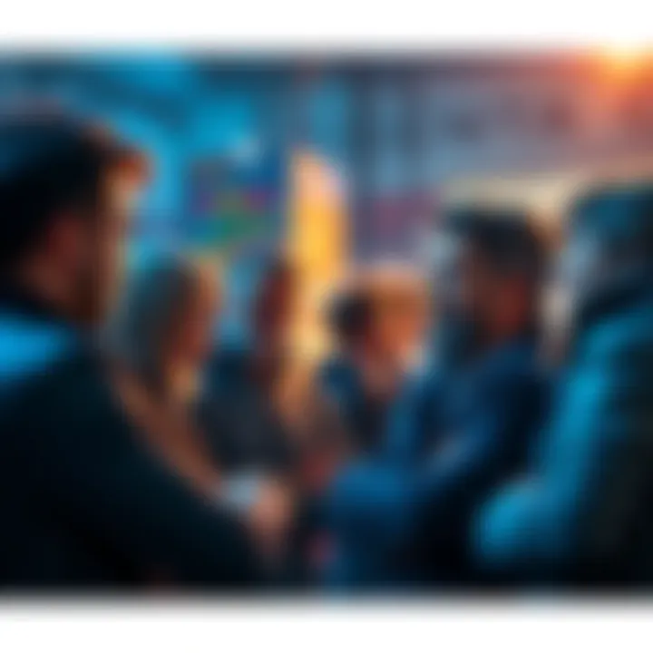 People discussing betting opinions A group of people gathered around, sharing their thoughts on a new betting topic, with excitement and curiosity on their faces.