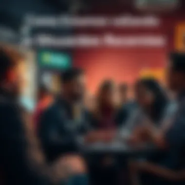 People discussing current events Group of people engaged in a discussion about recent developments and their impact