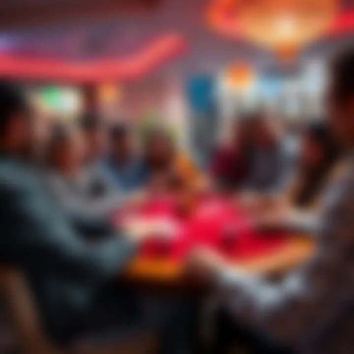 A group of friends gathered around a table playing card games and laughing, showcasing the fun side of gambling.