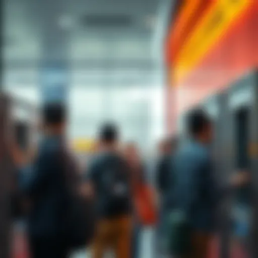 A group of people looking frustrated while using ATMs