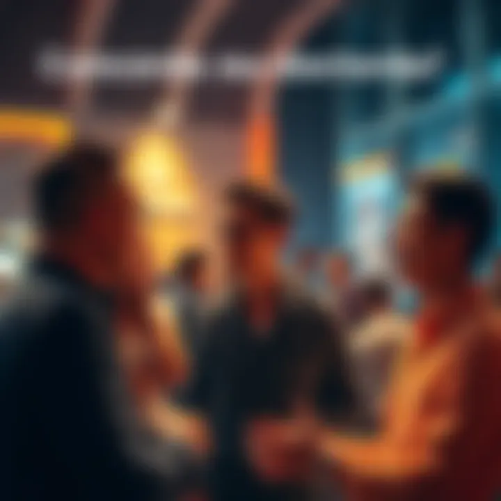 A group of people talking and sharing ideas in a lively conversation.