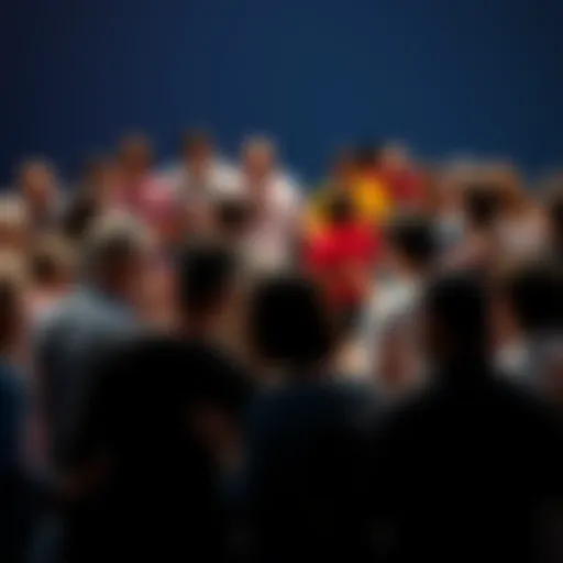 A diverse group of people holding hands and praying in a circle, symbolizing community and connection.