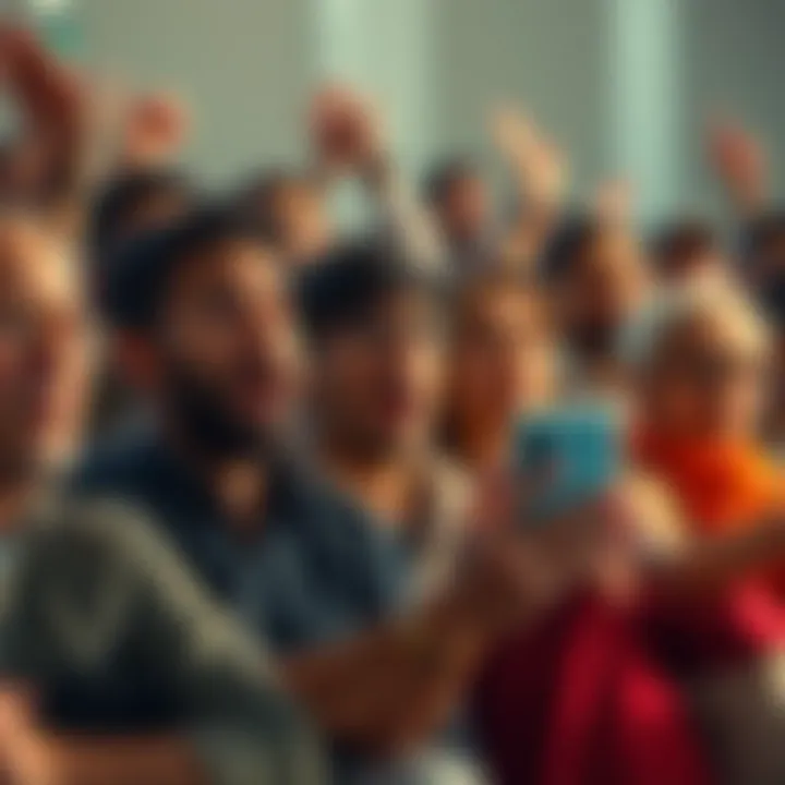 A crowd of diverse individuals showing various emotions in response to recent news, including excitement and surprise.