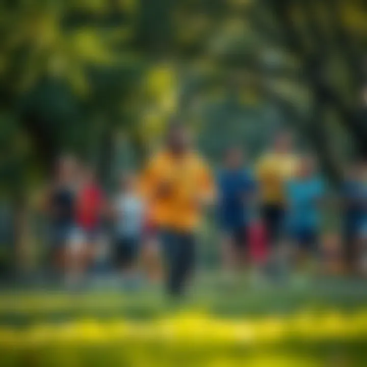 A diverse group of people enjoying a running session in a green park