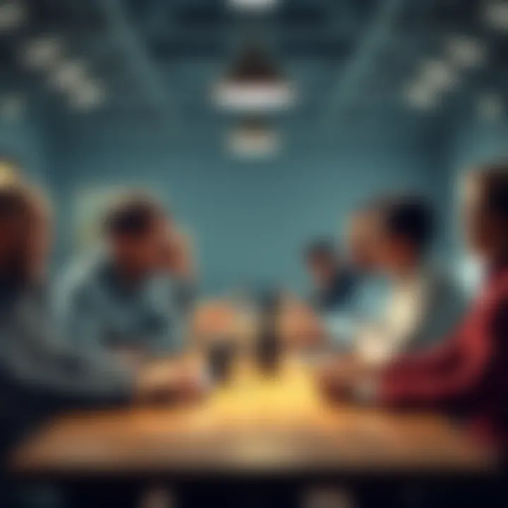 A group of people discussing and sharing their betting strategies and ideas at a table