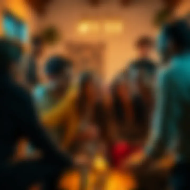 A diverse group of people engaging in a lively discussion about their feelings in a cozy setting