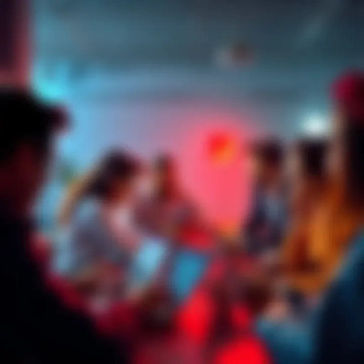 People Sharing Opinions Online A group of diverse people engaged in discussions over laptops and smartphones, sharing their thoughts on various platforms.