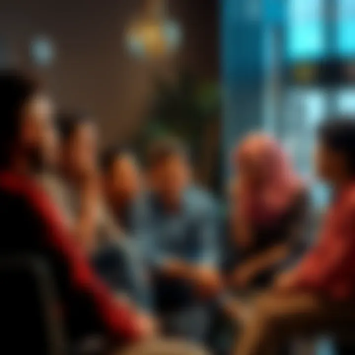 A group of diverse people sitting together, sharing ideas and engaging in conversation