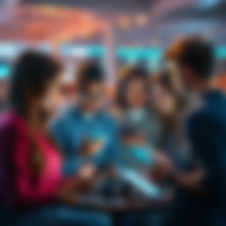 A group of young people interacting on social media platforms, showing the modern ways of communication and engagement.