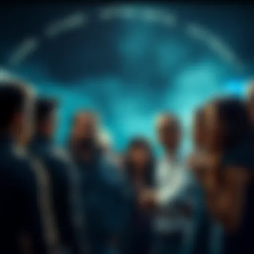 Group of people discussing a peculiar situation, looking confused and curious