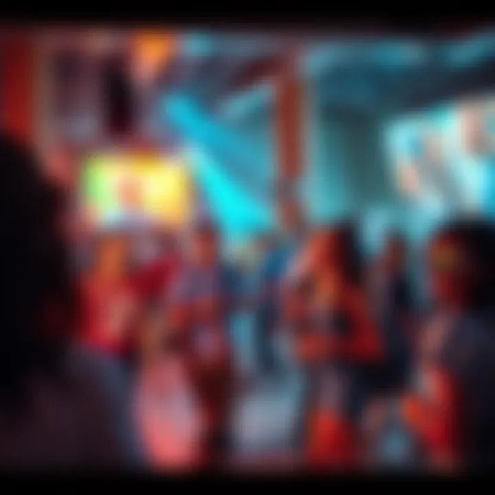 A group of people participating in popular current trends and activities in a lively setting