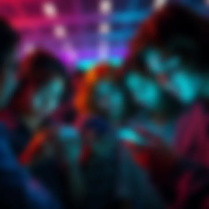 Group of people looking at their smartphones with the Fliff app open, showing concerned expressions.