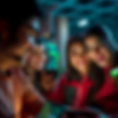 Group of friends engaged in playing mobile gaming apps, smiling and focused on their screens, showcasing excitement.