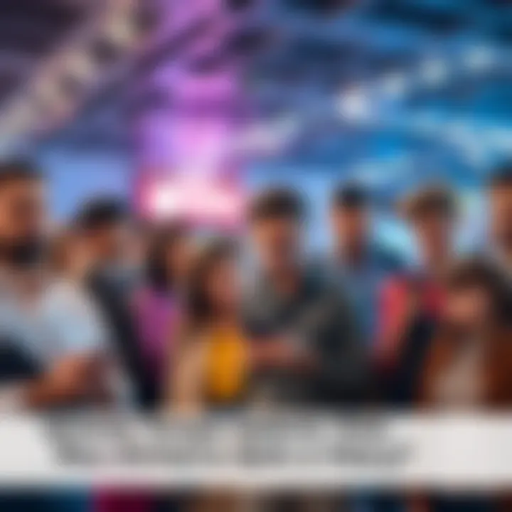 A group of people looking anxious while checking their phones for updates on their winnings