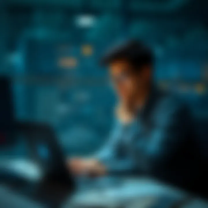 A person sitting at a desk looking thoughtfully at a laptop, contemplating a search for better opportunities.