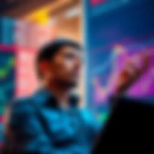 A person looking at financial charts, considering whether to cash out or hold investments, with a thoughtful expression.