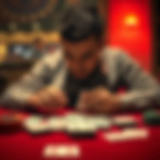 A person focusing on counting playing cards at a table with a deck of cards spread out in front them