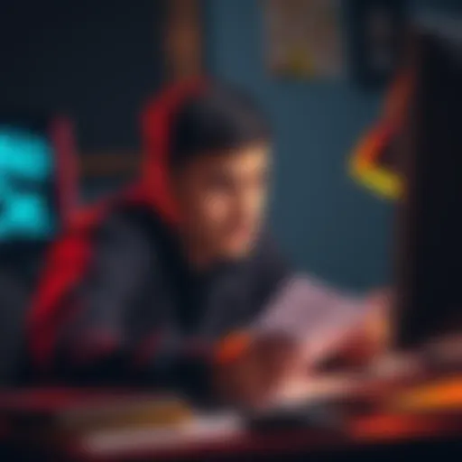 A person looking frustrated while trying to improve their skills, surrounded by notes and a computer