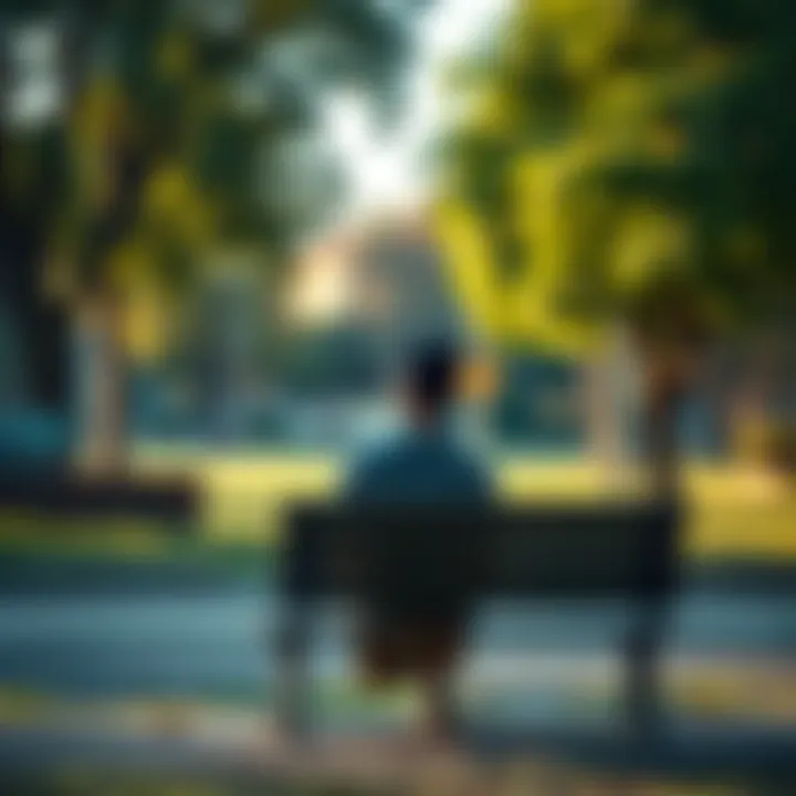 A person sitting on a bench in a park, looking thoughtful while gazing into the distance.