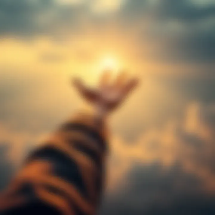 Person reaching for a goal A person stretching out their hand towards a bright horizon, symbolizing the pursuit of opportunities in life.