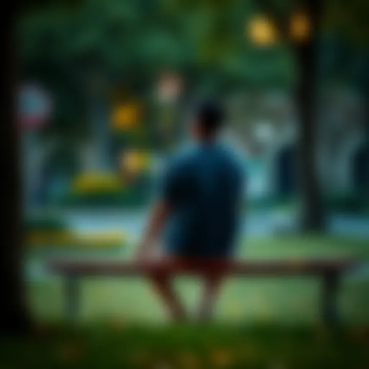 A person sitting on a park bench, looking contemplative while surrounded by nature, symbolizing emotional healing.