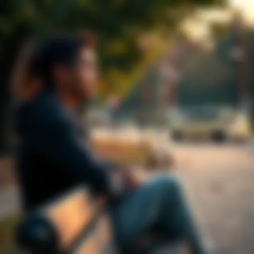 Individual sitting on a park bench, contemplating their future with a thoughtful expression