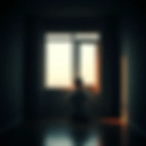 A solitary person sits in a dimly lit room, looking thoughtfully out a window, symbolizing the struggle to leave gambling behind and seeking peace.