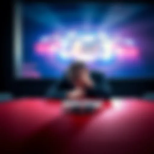 Person Seeking Help A person sitting alone at a table, looking distressed while holding their head in their hands, symbolizing the struggle with gambling issues and the need for support.