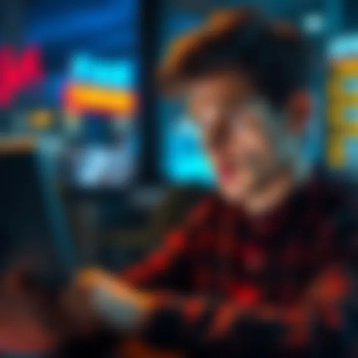 An individual looking frustrated while browsing forums for ways to make money, showing a sense of urgency and hope for financial change.